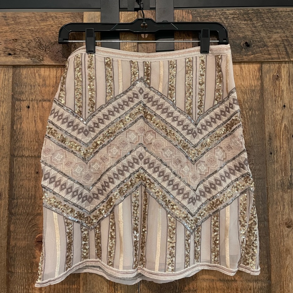 Anthropologie gold sequin mini skirt